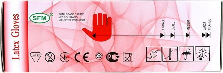 Перчатки смотр. однораз. н/стер. ЛАТЕКСНЫЕ SFM НЕОПУДР. р.S текстур. ХЛОР. однокр. / НАТУРАЛЬНЫЙ