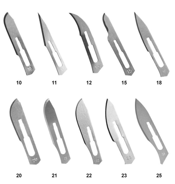 Лезвие для скальпеля стерильное из высокоуглеродистой стали 100 шт/уп.  №11, 12, 15, 18, 21, 23